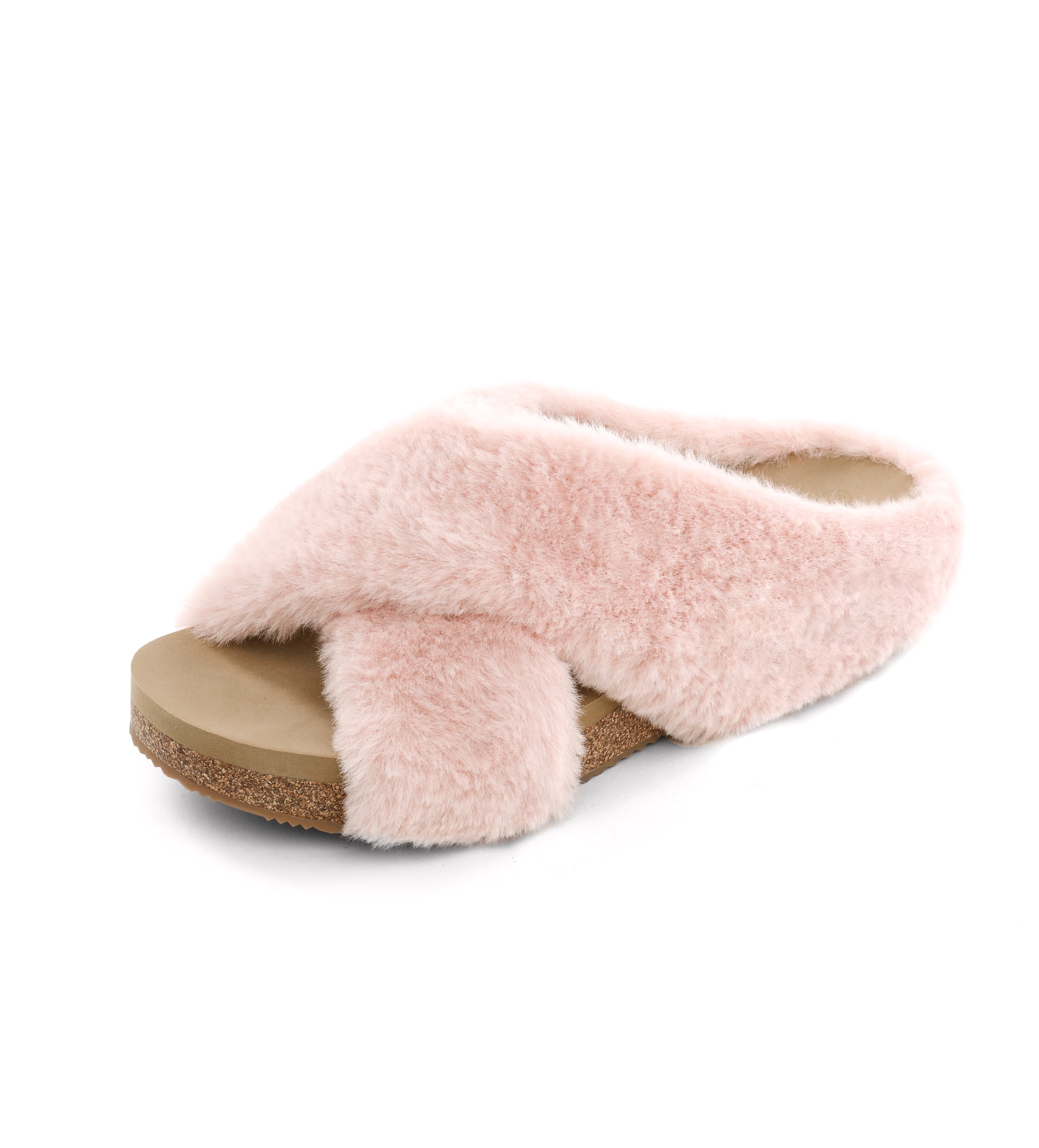 DREAM PAIRS Women's Fluffy House Shoes,Comfy Fuzzy Bedroom Non Slip Slide Slippers,Soft Faux Rabbit Fur Cross-Band Comfy Open Toe Slippers Indoor Outdoor SDSL2215W